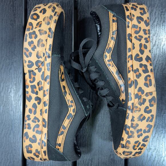 Women’s Vans Size 6.5 Leopard Print Black Platform Old Skool Style Skate Shoes - Picture 4 of 16
